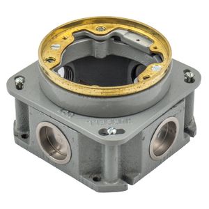 1-Gang, Round, Cast Iron Box, Deep, Fully Adjustable, Single Service, Brass Top