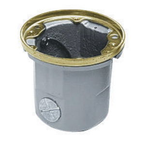 1-Gang, Round, Cast Iron Box, Non-Adjustable, Single Service, Brass Top