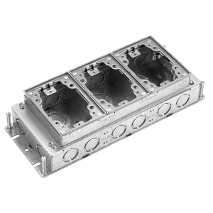 3-Gang, Rectangular, Galvanized Stamped Steel Box, Shallow, Fully Adjustable, Aluminum Top