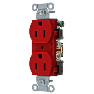 Straight Blade Devices, Duplex Receptacle, Commercial Grade, 15A 125V, 2-Pole 3-Wire Grounding, 5-15R, Back and Side Wired, Red