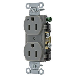 Straight Blade Devices, Receptacles, Duplex, Commercial Grade, 15A 125V, 2-Pole 3-Wire Grounding, 5-15R, Gray, Single Pack, Isolated Ground