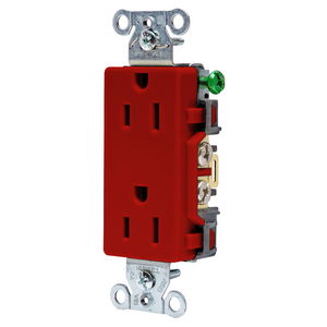 Straight Blade Devices, Decorator Duplex Receptacle, Commercial Grade, Smooth Face, 15A 125V, 2-Pole 3-Wire Grounding, 5-15R, Side Wired Only, Red