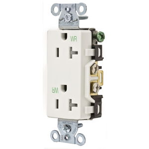 Straight Blade Devices, Commercial Grade, Decorator Duplex, Weather and Tamper Resistant, 20A 125V, 2-Pole 3-Wire Grounding, 5-20R, White