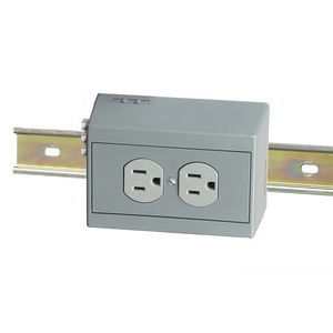 DIN Rail Utility Box, Complete Unit- Duplex Receptacle with 5A Circuit Breaker, Horizontal, 1)15A Gray