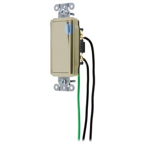Decorator Switches, General Purpose AC, Illuminated Single Pole, 20A 120/277V AC, Back and Side Wired, Pre-Wired with 8" #12 THHN, Ivory