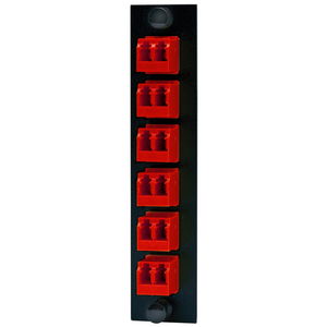 Fiber Optic Panel Adapter, 12-Fiber, 6) LC Duplex, Phosphor Bronze Sleeves, Red