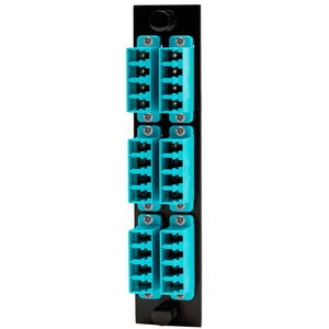Fiber Adapter Panel, 24-Fiber, 6) LC Quad, Zircon Sleeves, Aqua