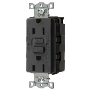 Power Protection Products, GFCI Receptacle, Duplex, SNAP-Connect, Commercial Grade, Self Test, 15A 125V, 2-Pole 3-Wire Grounding, 5-15R, Black, USA