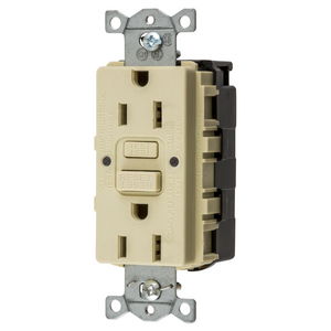 Power Protection Products, GFCI Receptacle, Duplex, SNAP-Connect, Commercial Grade, Self Test, 15A 125V, 2-Pole 3-Wire Grounding, 5-15R, Ivory, USA