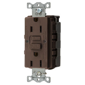 Power Protection Products, GFCI Receptacle, Duplex, SNAP-Connect, Commercial Grade, Self Test, 15A 125V, 2-Pole 3-Wire Grounding, 5-15R, Brown, USA
