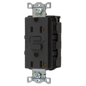 Power Protection Products, GFCI Receptacle, Duplex, SNAP-Connect, Commercial Grade, Self Test, 20A 125V, 2-Pole 3-Wire Grounding, 5-20R, Black, USA