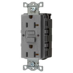 Power Protection Products, GFCI Receptacle, Duplex, SNAP-Connect, Commercial Grade, Self Test, 20A 125V, 2-Pole 3-Wire Grounding, 5-20R, Gray, USA