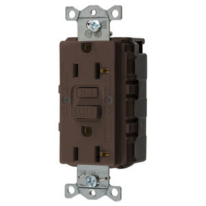 Power Protection Products, GFCI Receptacle, Duplex, SNAP-Connect, Commercial Grade, Self Test, 20A 125V, 2-Pole 3-Wire Grounding, 5-20R, Brown, USA