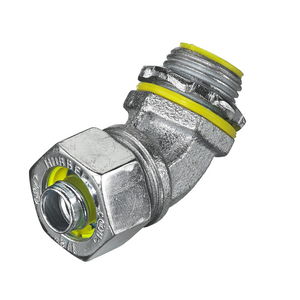 Kellems Wire Management, Liquidtight System, 45 Degree Male Liquid Tight Connector, 3/8", Steel, Insulated