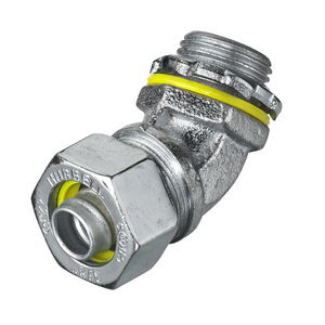 Kellems Wire Management, Liquidtight System, 45 Degree Male Liquid Tight Connector, 3/8", Steel, Non-Insulated