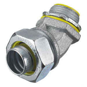 Kellems Wire Management, Liquidtight System, 45 Degree Male Liquid Tight Connector, 3/4", Steel, Insulated