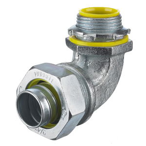 Kellems Wire Management, Liquidtight System, 90 Degree Male Liquid Tight Connector, 1/2", Steel, Insulated