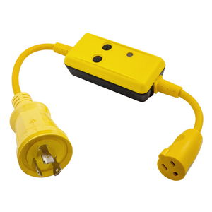 Ground Fault Portable Unit, Marine GFCI Adapter, 30A 125V to 15A 125V, Yellow