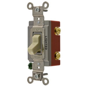 Industrial Grade, Illuminated Toggle Switches, General Purpose AC, Single Pole, 20A 120/277V AC, Back and Side Wired Toggle