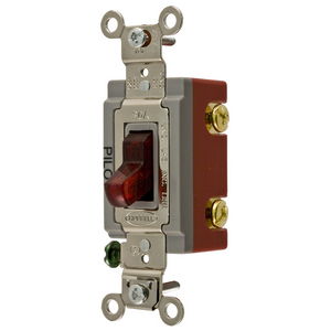 Industrial Grade, Pilot Light Toggle Switches, General Purpose AC, Single Pole, 20A 120/277V AC, Back and Side Wired Toggle