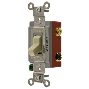 Industrial Grade, Illuminated Toggle Switches, General Purpose AC, Three Way, 20A 120/277V AC, Back and Side Wired  Toggle