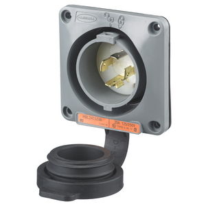 Locking Devices, Twist-Lock®, Watertight Safety Shroud, Flanged Inlet, 20A 125/250V, 3-Pole 4-Wire Grounding, L14-20P, Screw Terminal, Gray