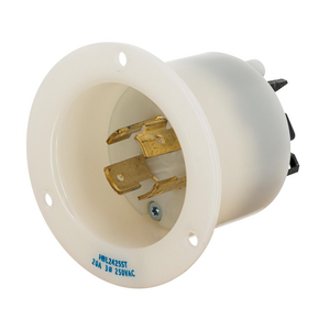 HBL2425ST - Twist-Lock® EdgeConnect™ Flanged Inlet with Spring Termination, 20A, 3P 480V, 3P 250V, L15-20P, White