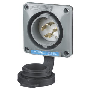 Locking Devices, Twist-Lock®, Watertight Safety Shroud, Flanged Inlet, 20A 3-Phase Delta 250V AC, 3-Pole 4-Wire Grounding, L15-20P, Screw Terminal