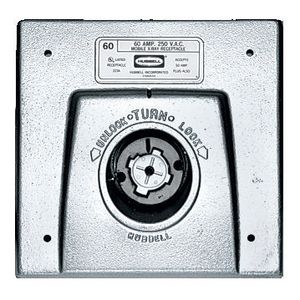 Locking Devices, Hubbellock, Mobile X- Ray, Receptacle, 50A 250V, 2-Pole 3-Wire Grounding, Non NEMA, Screw Terminal, Cast Aluminum