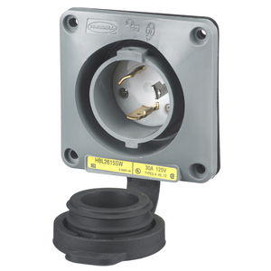 Locking Devices, Twist-Lock®, Industrial, Flanged Inlet, 30A 125V, 2-Pole 3-Wire Grounding, L5-30P, Screw Terminal, Gray