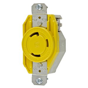 Locking Devices, Twist-Lock®, Marine Grade, Flush Receptacle, 30A 125V, 2-Pole 3-Wire Grounding, L5-30R, Screw Terminal, Yellow