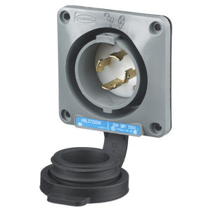 Locking Devices, Twist-Lock®, Watertight Safety Shroud, Flanged Inlet, 30A 3-Phase Delta 250V AC, 3-Pole 4-Wire Grounding, L15-30P, Screw Terminal