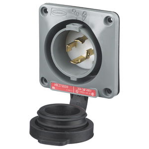 Locking Devices, Twist-Lock®, Watertight Safety Shroud, Flanged Inlet, 30A 3-Phase Delta 480V AC, 3-Pole 4-Wire Grounding, L16-30P, Screw Terminal