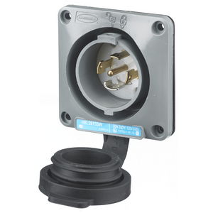 Locking Devices, Twist-Lock®, Watertight Safety Shroud, Flanged Inlet 30A 3-Phase Wye 120/208V AC, 4-Pole 5-Wire Grounding, L21-30P, Screw Terminal
