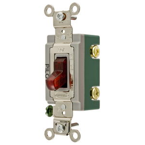 Extra Heavy Duty Industrial Grade, Pilot Light Toggle Switches, General Purpose AC, Single Pole, 30A 120/277V AC, Back and Side Wired Toggle
