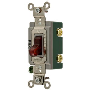 Extra Heavy Duty Industrial Grade, Pilot Light Toggle Switches, General Purpose AC, Double Pole, 30A 120/277V AC, Back and Side Wired Toggle