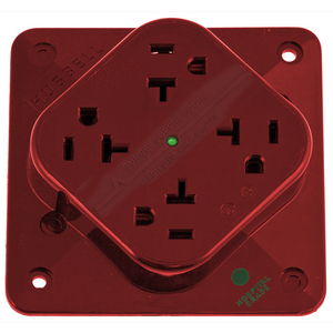 Straight Blade Devices, 4-Plex Receptacle, Commercial Grade, Surge Protected, 20A 125V, 2-Pole 3-Wire Grounding, 5-20R, Red