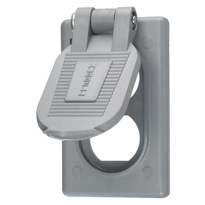 Wallplates and Boxes, Weatherproof Covers, 1-Gang, 1) Duplex Opening, Standard Size, Gray Polycarbonate, Device Mount