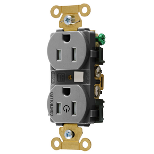 Straight Blade Devices, Extra Heavy Duty Standard Duplex Receptacles for Controlled Applications, Split Circuit, 15A, 125V, 2 Pole, 3 Wire Grounding