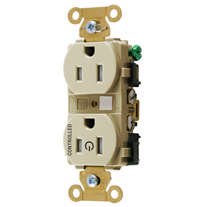 Straight Blade Devices, Extra Heavy Duty Standard Duplex Receptacles for Controlled Applications, Split Circuit, 15A, 125V, 2 Pole, 3 Wire Grounding