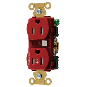 Straight Blade Devices, Extra Heavy Duty Standard Duplex Receptacles for Controlled Applications, Split Circuit, 15A, 125V, 2 Pole, 3 Wire Grounding