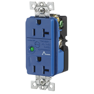 Surge Protective Devices, SPIKESHIELD TVSS Duplex Receptacle with Light, 20A 125V, 5-20R, Blue