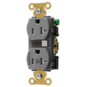 Straight Blade Devices, Extra Heavy Duty Standard Duplex Receptacles for Controlled Applications, Split Circuit, 20A, 125V, 2 Pole, 3 Wire Grounding