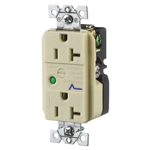 Surge Protective Devices, SPIKESHIELD TVSS Duplex Receptacle with Light and Alarm, 20A 125V, 5-20R, Ivory