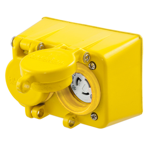 Watertight Devices, Twist-Lock®  Duplex Receptacle with Lift Cover, 15A, 277VAC, 2 Pole, 3 Wire, Thermoplastic elastomer, NEMA L7-15R, Yellow.