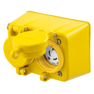Watertight Devices, Twist-Lock® Duplex Receptacle with Lift Cover, 15A, 125VAC, 2 Pole, 3 Wire, Thermoplastic elastomer, NEMA L5-15R, Yellow.