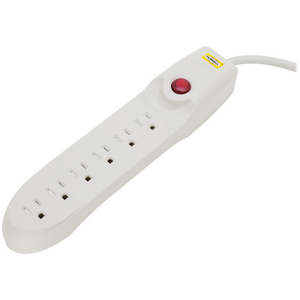 Straight Blade Devices, Plug Strip, 6) Receptacles, Plastic Body, 6' Cord, Office White