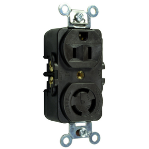 Locking Devices, Twist-Lock®, Industrial, Combination Face Duplex Receptacle, 15A 125V/10A 250V, 15A 125 V, 2-Pole 3-Wire Grounding