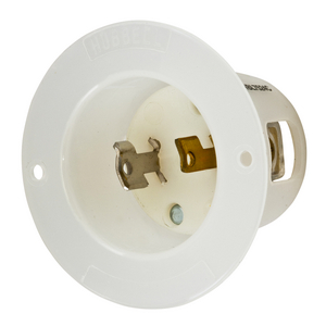 Locking Devices, Twist-Lock®, Industrial, Flanged Inlet, 15A 2-Pole 2-Wire NonGrounding, L1-15P, Screw Terminal, White