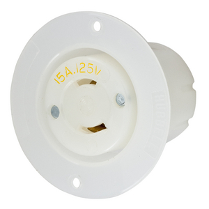 Locking Devices, Twist-Lock®, Industrial, Flanged Receptacle, 15A 2-Pole 2-Wire Non Grounding, L1-15R, Screw Terminal, White